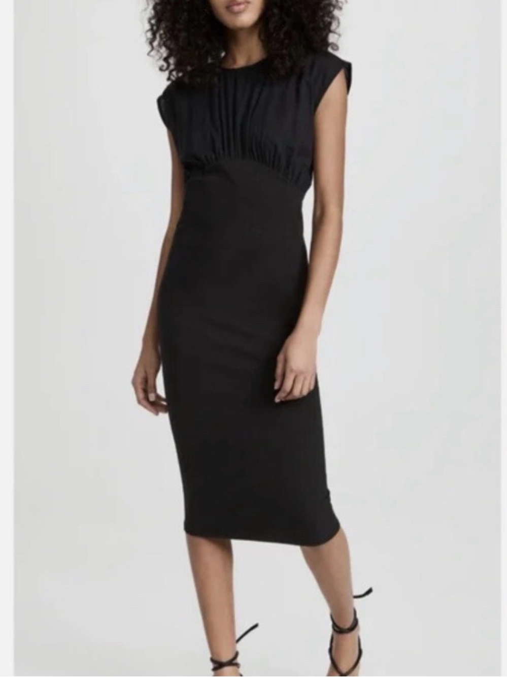ATM Anthony Thomas Melillo Black Mixed Media Cotton Midi Dress Womens Medium